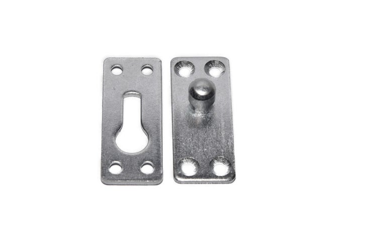Zwei Bilderhaken aus Metall mit Befestigungslöchern