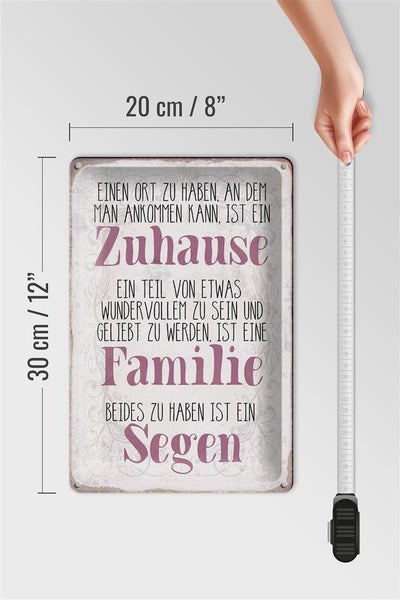 Blechschild Spruch 20x30cm Zuhause Familie beides ein Segen