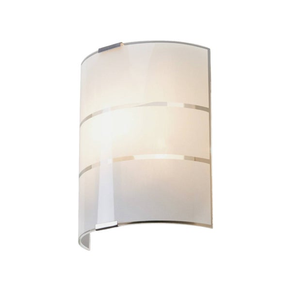 Wandleuchte aus satiniertem Glas mit horizontalen Streifen und Metallclips.