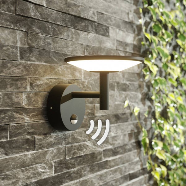 Lucande LED Wandleuchte außen Fenia mit Bewegungsmelder (spritzwassergeschützt (Modern) in Schwarz aus Aluminium (1 flammig, ) - Außenwandleuchten Wandlampe Led Außenlampe Outdoor für