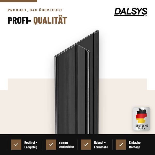 Dalsys Fugenprofil als Abschlussleiste fuer Fliesen, rostfrei und langlebig, robust und formstabil, einfache Montage.