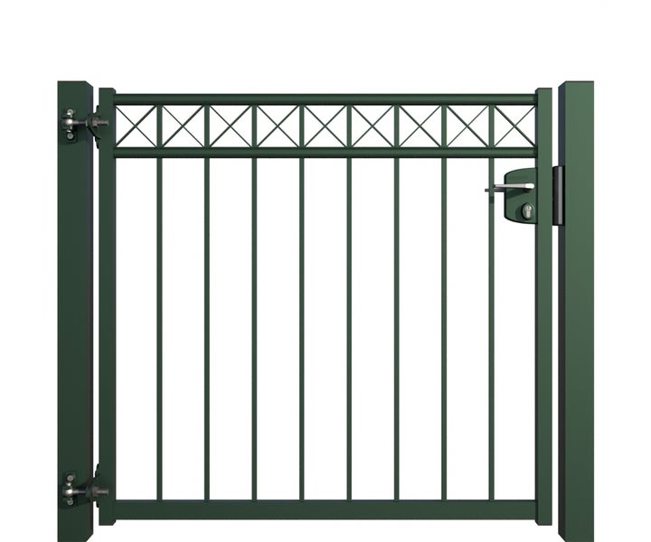 Gartentor mit senkrechten Streben und Riegel