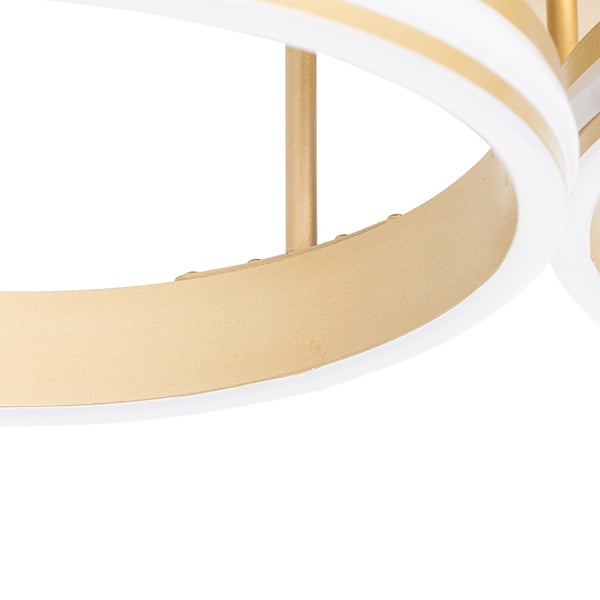 Detailaufnahme einer goldenen LED-Deckenleuchte mit Ringdesign