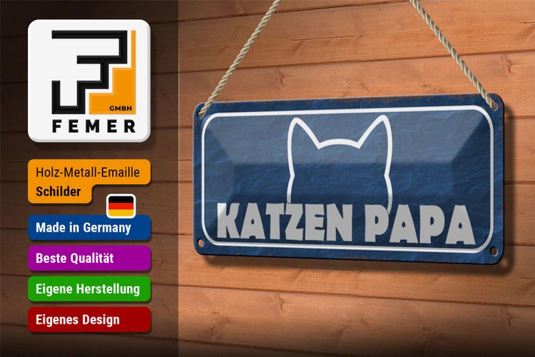 Blechschild Spruch 27x10cm Katzen Papa Dekoration