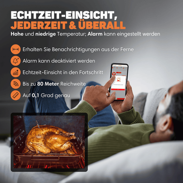 Vulpes Goods Küchenthermometer - Fleischthermometer - mit App - Fleischthermometer - Ofenthermometer und Kochthermometer