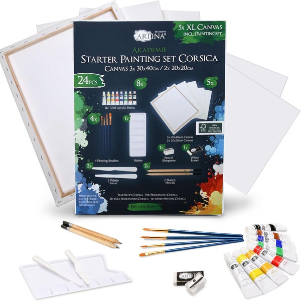 Artina Akademie Starter Malset Corsica mit Leinwänden, Acrylfarben, Pinsel und Zubehör