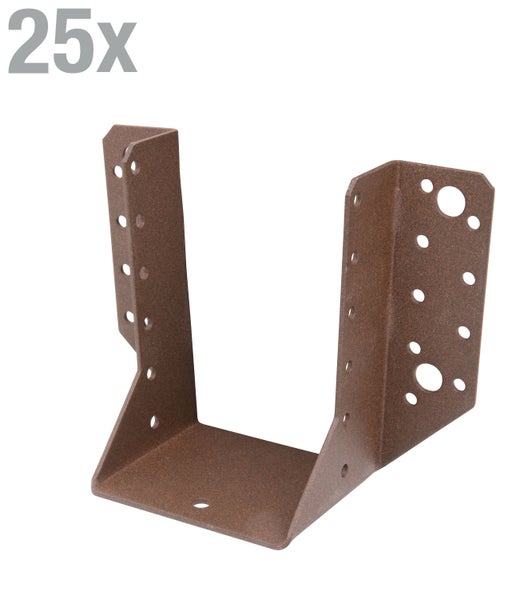 Set von 25 Balkenschuhen aus Metall für die Holzkonstruktion mit vorgebohrten Löchern zur stabilen Befestigung