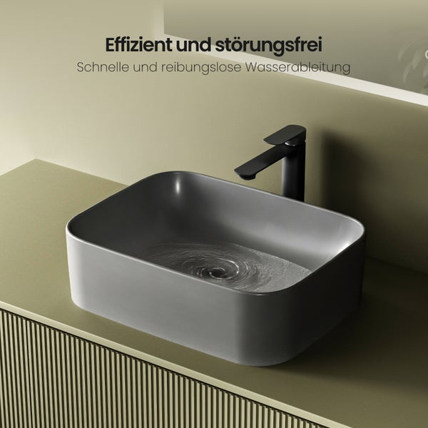 EMKE Aufsatzwaschbecken Keramik 505x380 mm Dunkelgrau, Eckig, Pflegeleicht, Design Waschtisch, Handwaschbecken für Bad & Gäste-WC, Höhe 150 mm