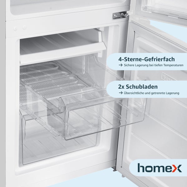 homeX Kühlschrank mit Gefrierfach Kühl-Gefrierkombination freistehend 173 Liter Nutzinhalt 40 dB CFS1110-W weiß