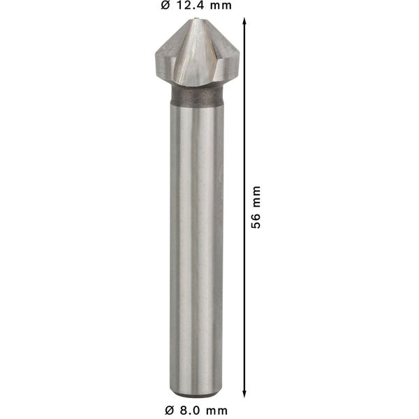 Metall-Kegelsenker mit den Maßen 12,4 mm Durchmesser, 8 mm Durchmesser und 56 mm Länge