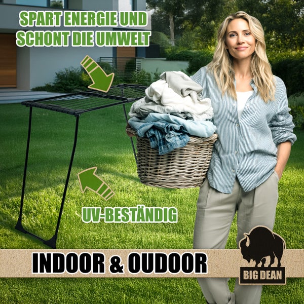 Wäscheständer mit Wäschekorb im Garten