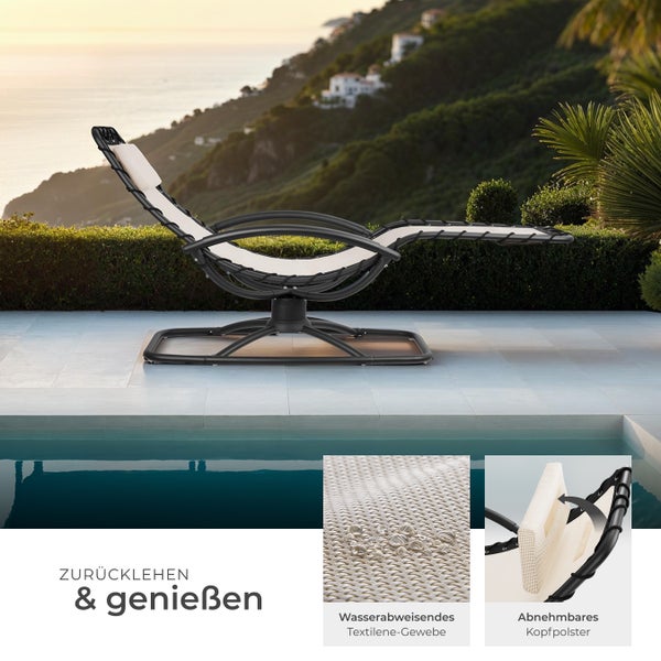 Gartenliege tectake Toulon abnehmbares Kopfpolster ergonomisch, mit Komfort-Schwingbewegung beige