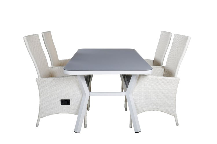 Virya Gartenset Tisch 90x160cm und 4 Stühle Padova weiß, grau. 90 X 160 X 74 cm