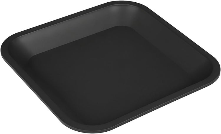 Quadratischer Untersetzer aus Kunststoff für Pflanztöpfe, schwarz.