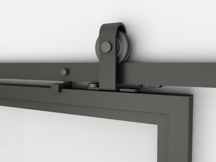 Loftschiebetür Doppelflügelig 2050x2200mm Klarglas Stahl in schwarz, Komplettset