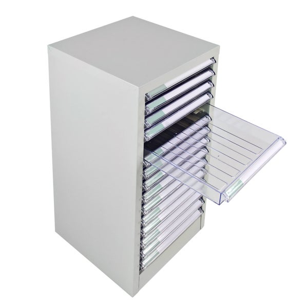 PROREGAL Schubladencontainer Kobra mit 15 Schubladen HxBxT 74 x 28 x 34 cm Lichtgrau
