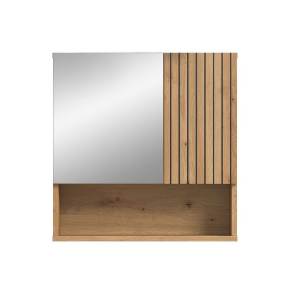Badezimmerschrank mit Spiegel, Holzpaneel und Ablage