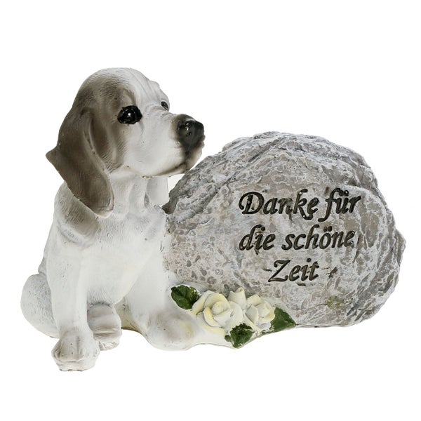 Dekorative Tiergrabfigur mit Hund und Steininschrift als Andenken