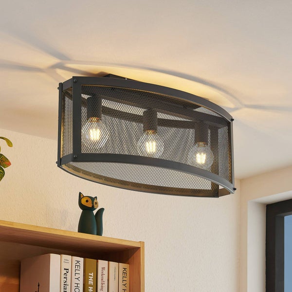 Lindby Deckenlampe Mizgin (Landhaus, Vintage Rustikal) in Schwarz aus Metall (3 flammig E27) - Deckenleuchte Lampe Wohnzimmerleuchte