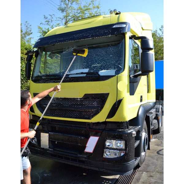 ECD Germany Autowaschbürste mit Teleskopstiel von 130-300 cm ausziehbar, mit An/Aus Schalter, weiche Borsten, Aluminium Auto Waschbürste für Wohnmobil Lkw Kfz Boot, Reinigungsbürste mit langer Griff