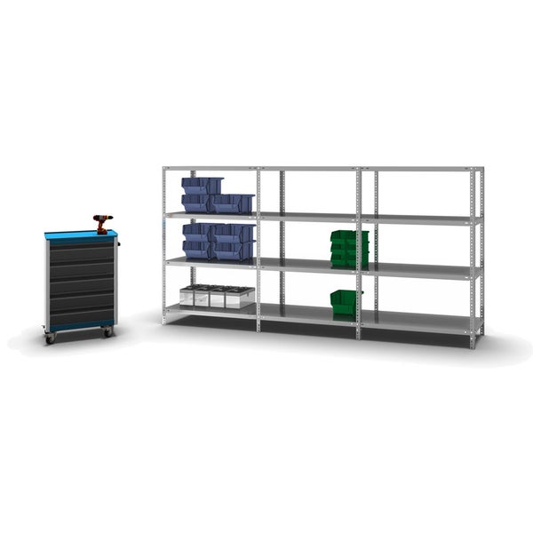 PROREGAL Fachbodenregal Schraubsystem Light-Duty Grundregal HxBxT 150 x 100 x 50 cm 4 Ebenen Fachlast 125 kg Beidseitig Nutzbar Verzinkt