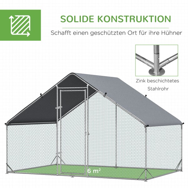 Hühnerstall mit verzinktem Stahlrohr und sechs Quadratmeter Fläche