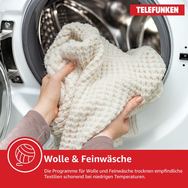 Telefunken Wärmepumpentrockner für 8 kg Wäsche Trockner Frontlader Wäschetrockner mit Knitterschutz leise TWP8CW