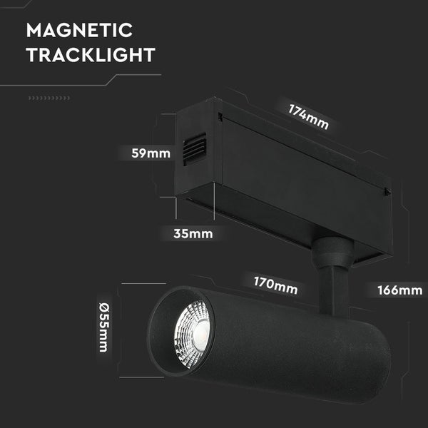 Magnetische Schienenleuchte mit Maßangaben