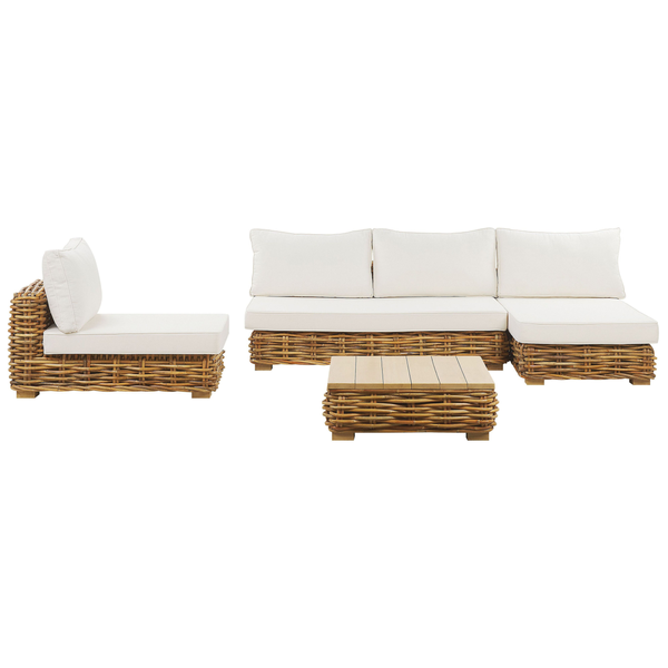 Lounge Set mit Tisch 4-Sitzer VARALLO linksseitig modular Rattan Naturfarben