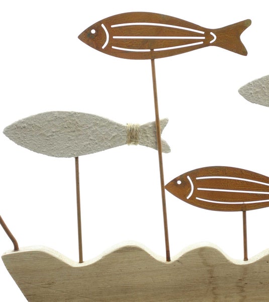 FRANK FLECHTWAREN | Dekoring Fischschwarm, 34 x 5 x 32 cm, METALL, HOLZ