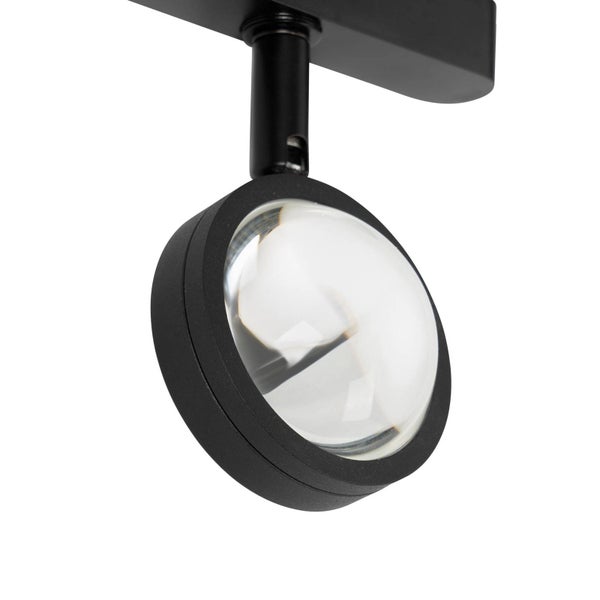 Schwarzer Strahler für Schienensysteme mit runder Glaslinse.