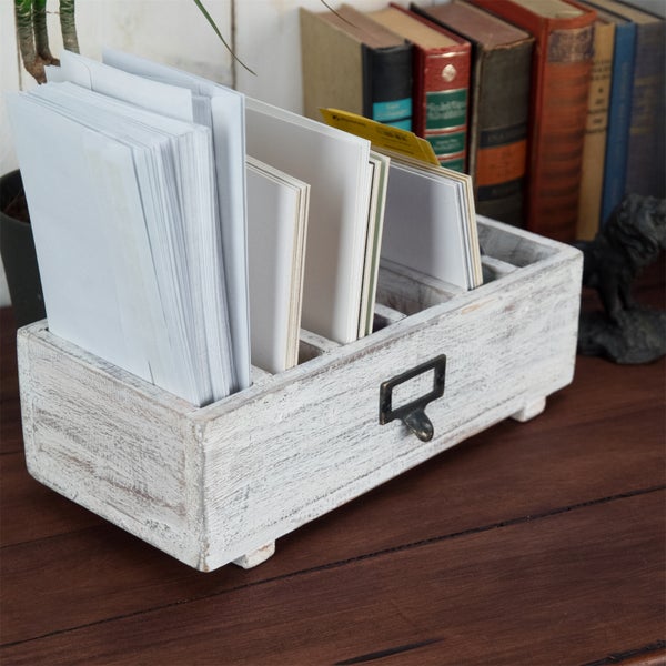 Tisch-Organizer Runa Mahagoni Massivholz, 6 Fächer white washed