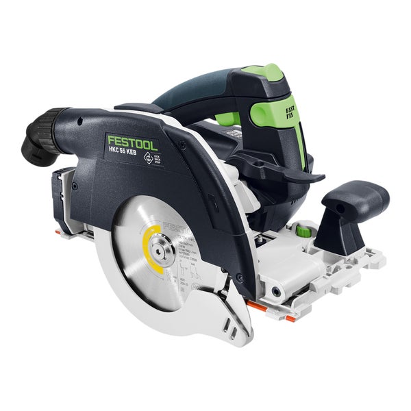 Festool Akkumulator-Handkreissäge HKC 55 KEB mit Sägeblatt und ergonomischem Griff.
