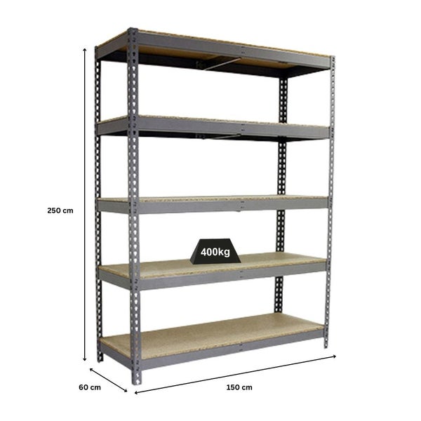 PROREGAL Schwerlastregal Giant Wood Yeti Five HxBxT 250 x 150 x 60 cm Fachlast 400 kg Grau