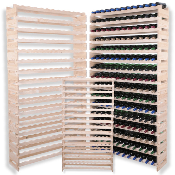 Weinregal VINOTECA FLEX PRO HxBxT 219x123x28cm 192 Flaschen auf 16 benen Massives Kiefernholz Natur unbehandelt
