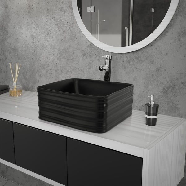 ML-Design Waschbecken Keramik Schwarz matt 39x39x15 cm Quadratisch mit Ablaufgarnitur, Moderne Aufsatzwaschbecken, Design Waschtisch Aufsatz-Waschschale Waschplatz Handwaschbecken, Badezimmer/Gäste-WC