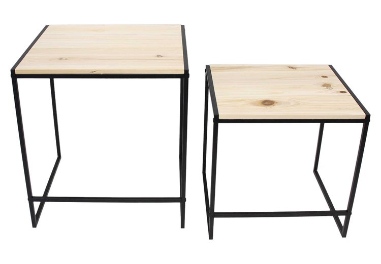 FRANK FLECHTWAREN | Beistelltisch Modern, 2er Set, METALL, HOLZ, 40 x 35 x 40 cm, 45 x 40 x 50 cm