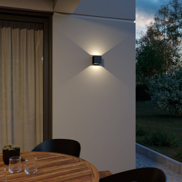 Lindby LED Wandleuchte außen Glyn (spritzwassergeschützt (Modern) in Schwarz aus Aluminium (2 flammig, ) - Außenwandleuchten Wandlampe Led Außenlampe Outdoor für Außenwand/Hauswand