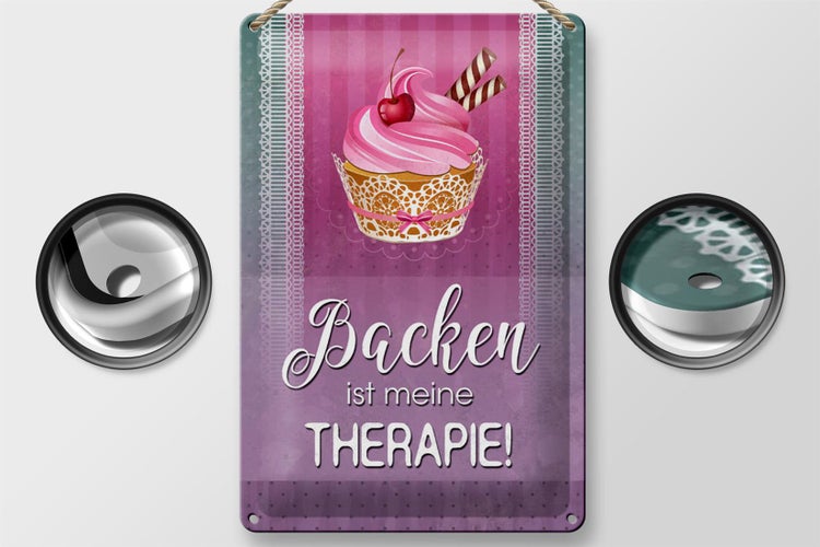 Blechschild Spruch 20x30cm Backen ist meine Therapie