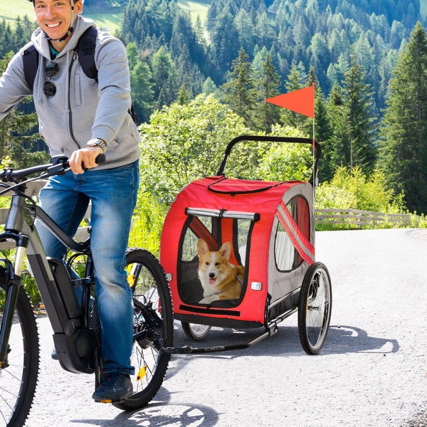 PawHut Hundewagen, 140L x 72,5B x 108H cm, Stahl, Oxford-Gewebe, Rot
