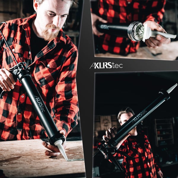 KLRStec PRO XL 600ml Kartuschenpresse aus Metall - Geschlossene Profi 4K Beutel Kartuschenpistole für alle gängigen 310-600ml Dicht- und Klebstoffkartuschen (Silikon, Acryl, Lehm etc.) mit Zubehör