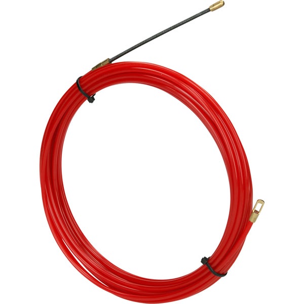 Rote Einziehhilfe aus Kunststoff, 10 Meter lang, 3,0 Millimeter Durchmesser, inklusive Detailansichten von Führungsschraube und Öse.