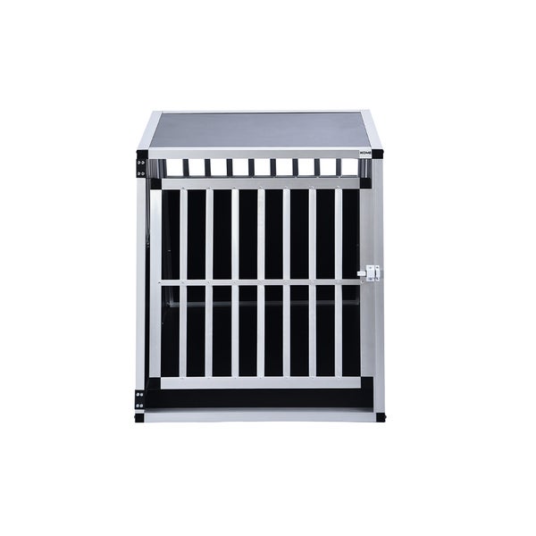 Home Deluxe - Hundetransportbox Alu SKITO - L - 90 x 65 x 69 cm - Farbe: Silber / Schwarz - Material: MDF Platten, Aluminium I Hundetransportbox Transportlösung Alu-MDF-Material Tierfreundlich