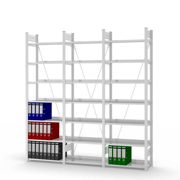 PROREGAL Aktenregal Stecksystem T-Profil Grundregal HxBxT 235 x 75 x 30 cm 7 Ebenen Fachlast 60 kg Einseitig Nutzbar Lichtgrau