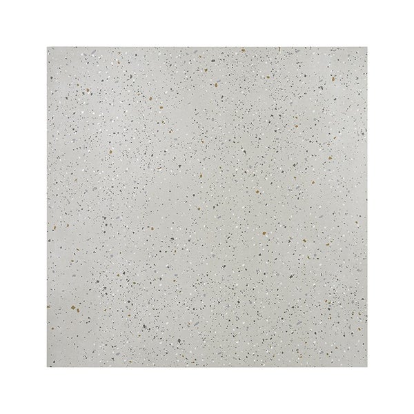 Quadratische Feinsteinzeugfliese mit Terrazzo-Optik für Boden und Wand im Innenbereich.