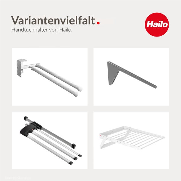 Übersicht verschiedener Handtuchhalter von Hailo für die Küchenmontage.