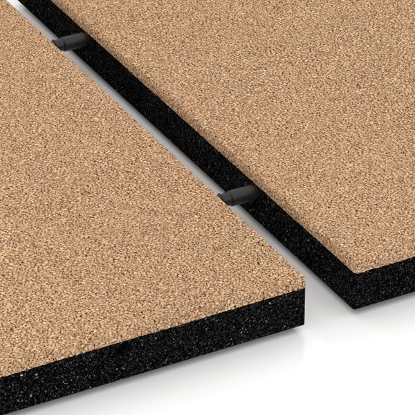 Kork-Gummigranulat-Dämmplatte mit Verbindungssystem durch Steckbolzen.