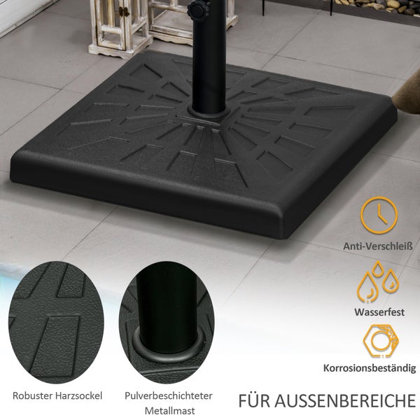 Outsunny Sonnenschirmständer 19 kg Sonnenschirmfuß, Schirmständer für Schirmstangen Ø 32/38/48 mm, Kunstharz, Schwarz, 51 x 51 x 32 cm
