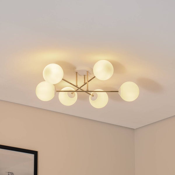 Deckenleuchte mit sechs runden Lampenschirmen