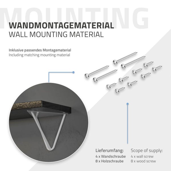 ML-Design 4 Stück Regalhalterung 160 mm, Weiß, aus Metall, Dreieckige Regalhalterungen, Schwebe Regalwinkel, Haarnadel Wandhalterung, Prisma Regalträger für Wandmontage, Hairpin Wandregal Wandkonsole